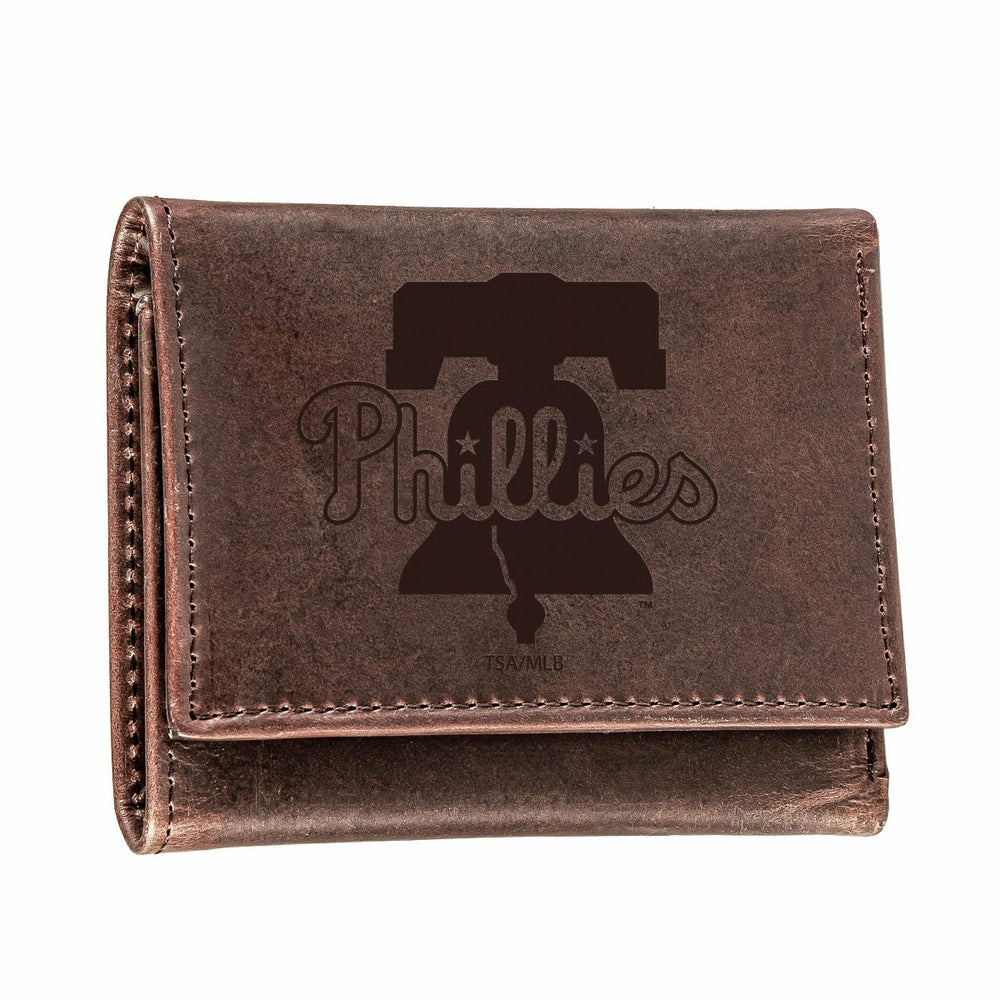 Philadelphia Phillies Tri-Fold Wallet Brown 100% Genuine Leather - MLB Home