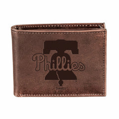 Philadelphia Phillies Bi-Fold Wallet Brown 100% Genuine Leather - MLB Home