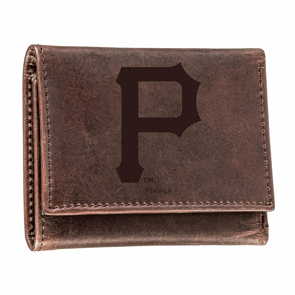 Pittsburgh Pirates Tri-Fold Wallet Brown 100% Genuine Leather - MLB Home