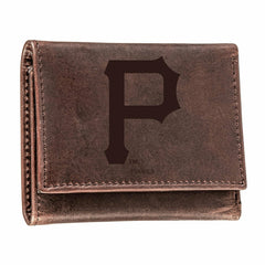 Pittsburgh Pirates Tri-Fold Wallet Brown 100% Genuine Leather - MLB Home