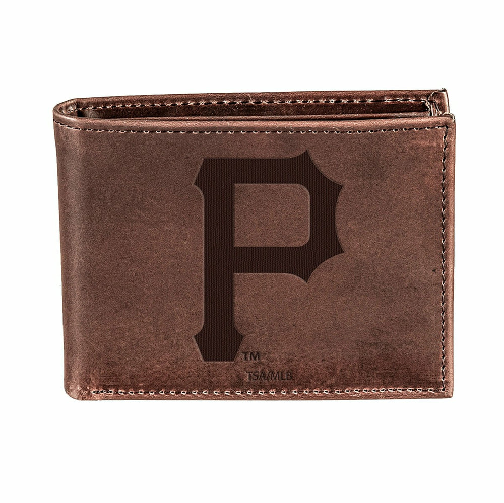 Pittsburgh Pirates Bi-Fold Wallet Brown 100% Genuine Leather - MLB Home