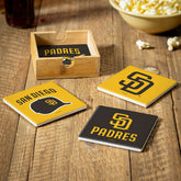 San Diego Padres Ceramic Coasters Set, 4pcs with Wood Caddy - MLB Home