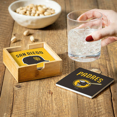 San Diego Padres Ceramic Coasters Set, 4pcs with Wood Caddy - MLB Home