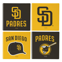San Diego Padres Ceramic Coasters Set, 4pcs with Wood Caddy - MLB Home