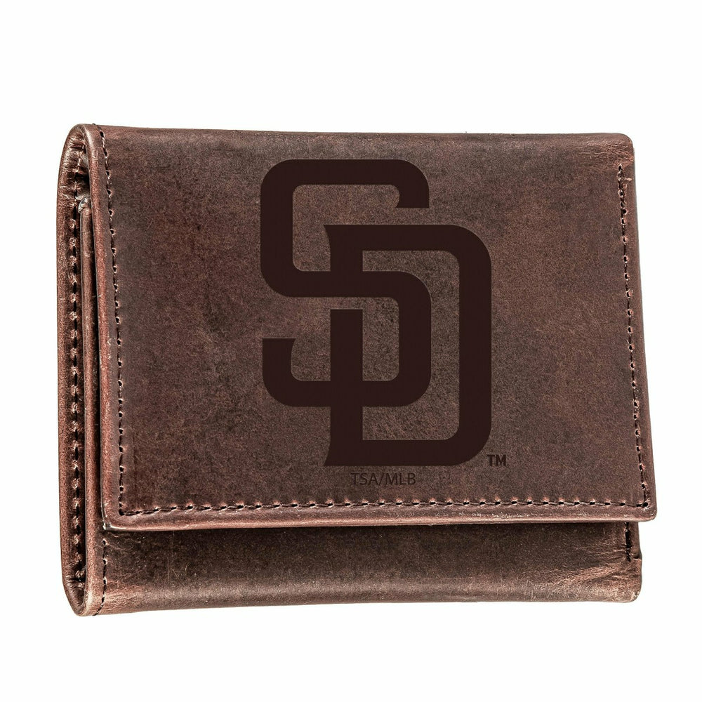 San Diego Padres Tri-Fold Wallet Brown 100% Genuine Leather - MLB Home