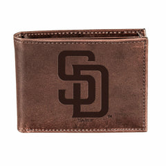 San Diego Padres Bi-Fold Wallet Brown 100% Genuine Leather - MLB Home