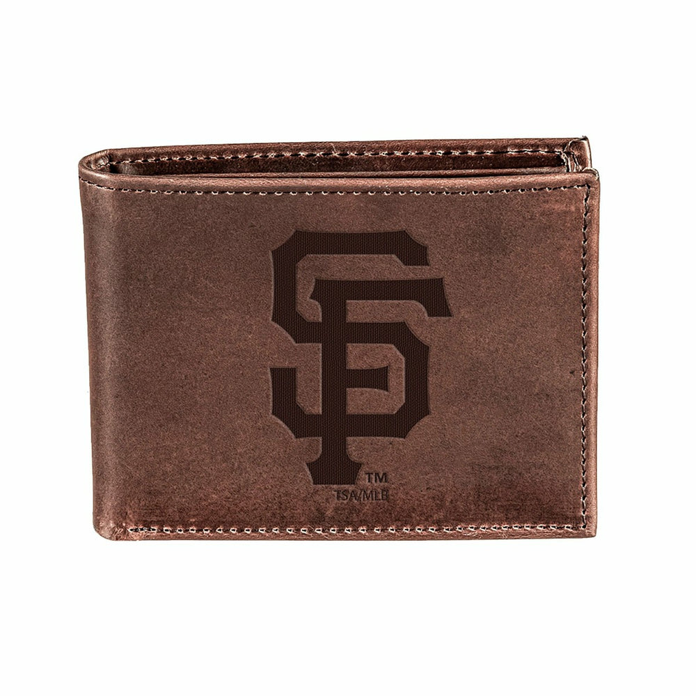San Francisco Giants Bi-Fold Wallet Brown 100% Genuine Leather - MLB Home