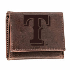 Texas Rangers Tri-Fold Wallet Brown 100% Genuine Leather - MLB Home