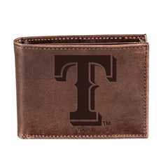 Texas Rangers Bi-Fold Wallet Brown 100% Genuine Leather - MLB Home