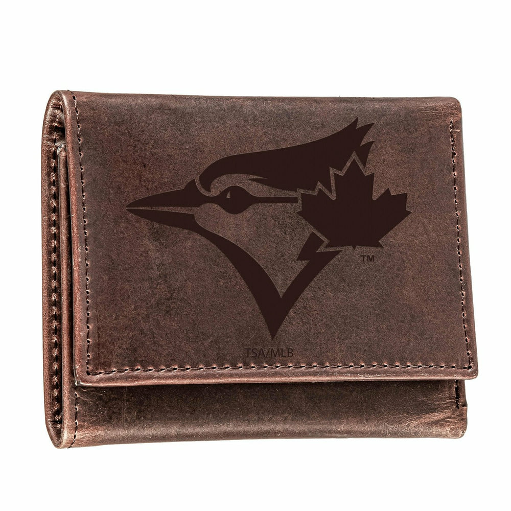 Toronto Blue Jays Tri-Fold Wallet Brown 100% Genuine Leather - MLB Home