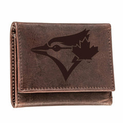 Toronto Blue Jays Tri-Fold Wallet Brown 100% Genuine Leather - MLB Home