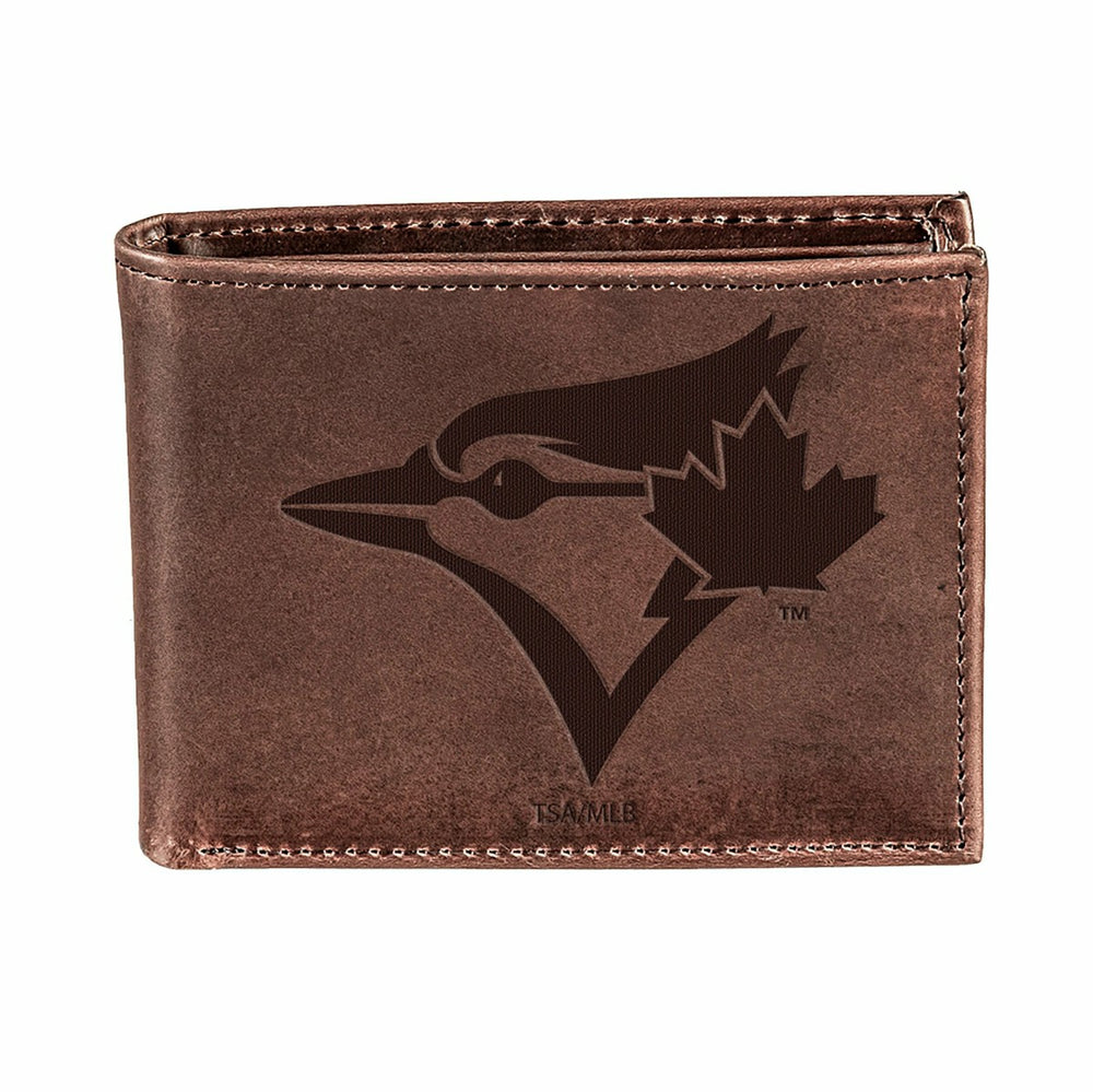 Toronto Blue Jays Bi-Fold Wallet Brown 100% Genuine Leather - MLB Home