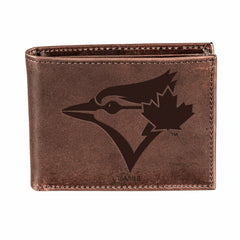 Toronto Blue Jays Bi-Fold Wallet Brown 100% Genuine Leather - MLB Home