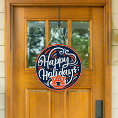 Auburn University Holiday Round Door Décor with Hanging Rope, 18x18 - Collegiate Home
