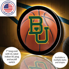 LED Wall Decor, Round, Med, Baylor, Basketball - Collegiate Home