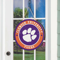 Clemson University Round Door Décor with Hanging Rope, 18x18 - Collegiate Home