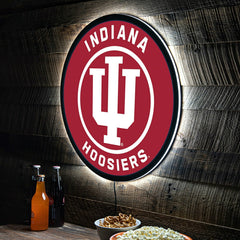 LED Wall Decor, College Football Round, Indiana University - Collegiate Home