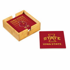 Iowa State University Ceramic Coasters Set, 4pcs with Wood Caddy - Collegiate Home