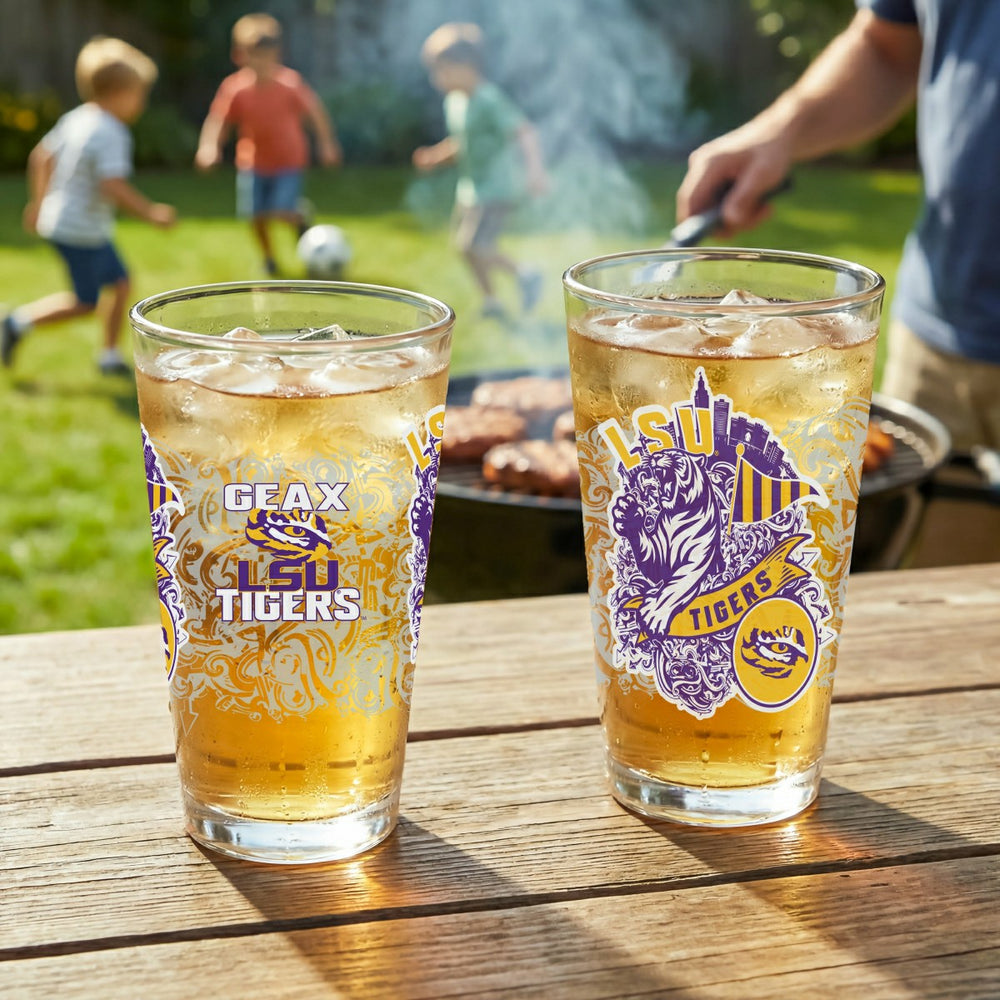 Louisiana State University 16oz Glass pint, Set of 2 - Collegiate Home