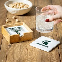 Michigan State University Ceramic Coasters Set, 4pcs with Wood Caddy - Collegiate Home