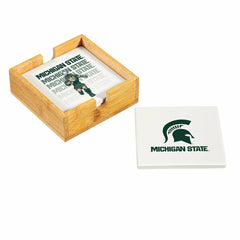 Michigan State University Ceramic Coasters Set, 4pcs with Wood Caddy - Collegiate Home