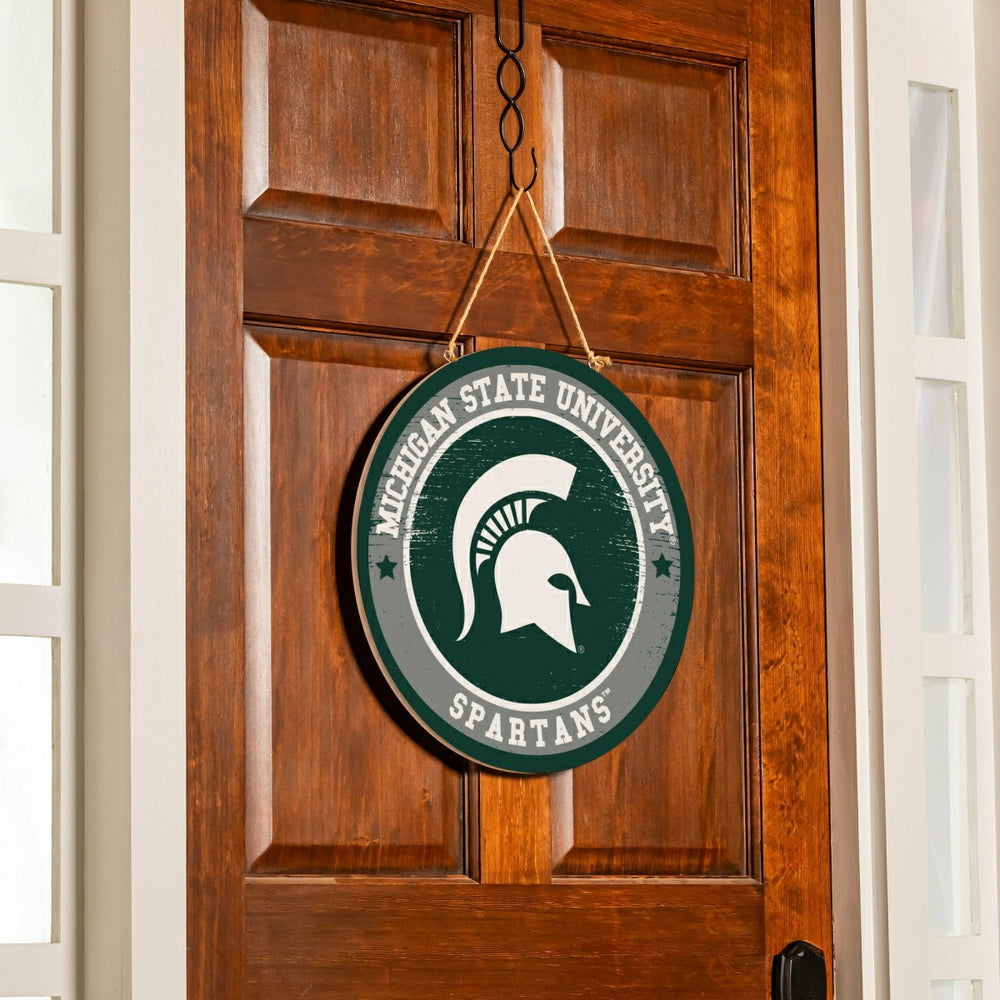 Michigan State University Round Door Décor with Hanging Rope, 18x18 - Collegiate Home