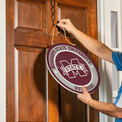 Mississippi State University Round Door Décor with Hanging Rope, 18x18 - Collegiate Home