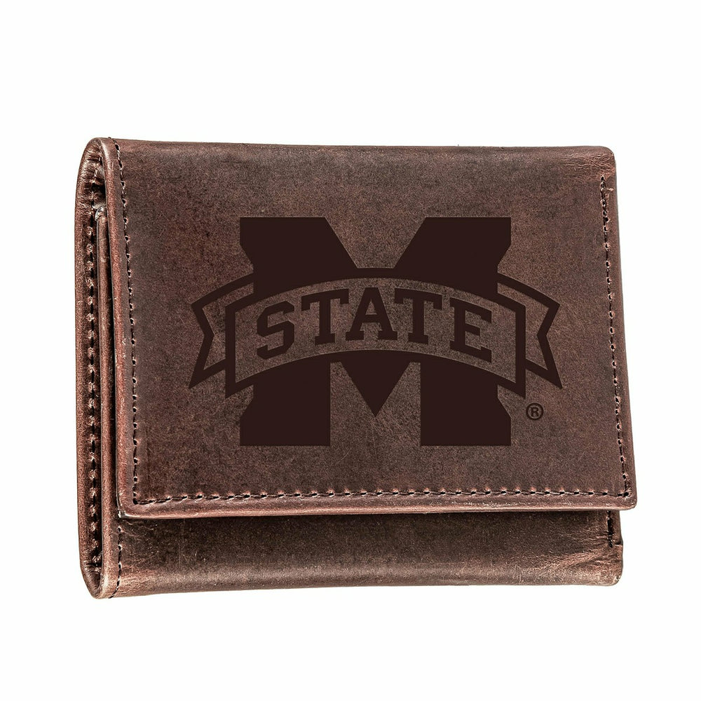 Mississippi State, Tri-Fold Wallet, Brown, CH, 100% Genuine Leather - Collegiate Home