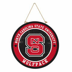 North Carolina State University Round Door Décor with Hanging Rope, 18 - Collegiate Home