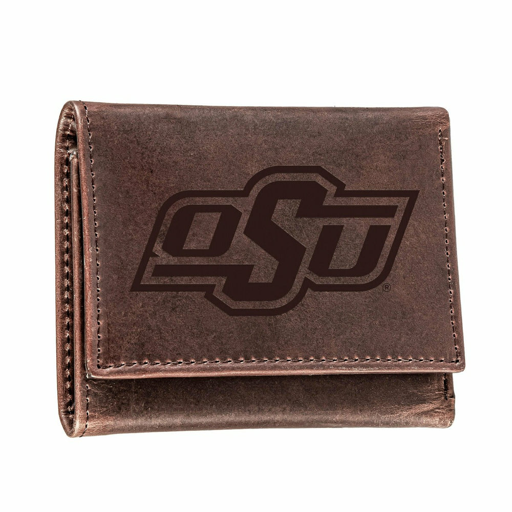Oklahoma State University, Tri-Fold Wallet, Brown, CH, 100% Genuine Le - Collegiate Home