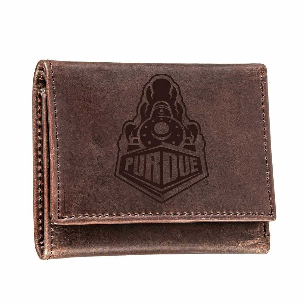 Purdue University, Tri-Fold Wallet, Brown, CH, 100% Genuine Leather - Collegiate Home
