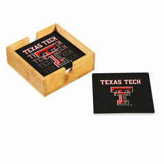 Texas Tech University Ceramic Coasters Set, 4pcs with Wood Caddy - Collegiate Home