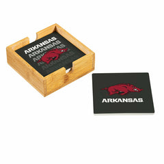 University of Arkansas Ceramic Coasters Set, 4pcs with Wood Caddy - Collegiate Home