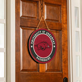 University of Arkansas Round Door Décor with Hanging Rope, 18x18 - Collegiate Home