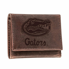 University of Florida, Tri-Fold Wallet, Brown, CH, 100% Genuine Leathe - Collegiate Home