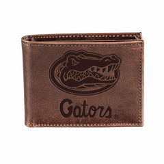 University of Florida, Bi-Fold Wallet, Brown, CH, 100% Genuine Leather - Collegiate Home