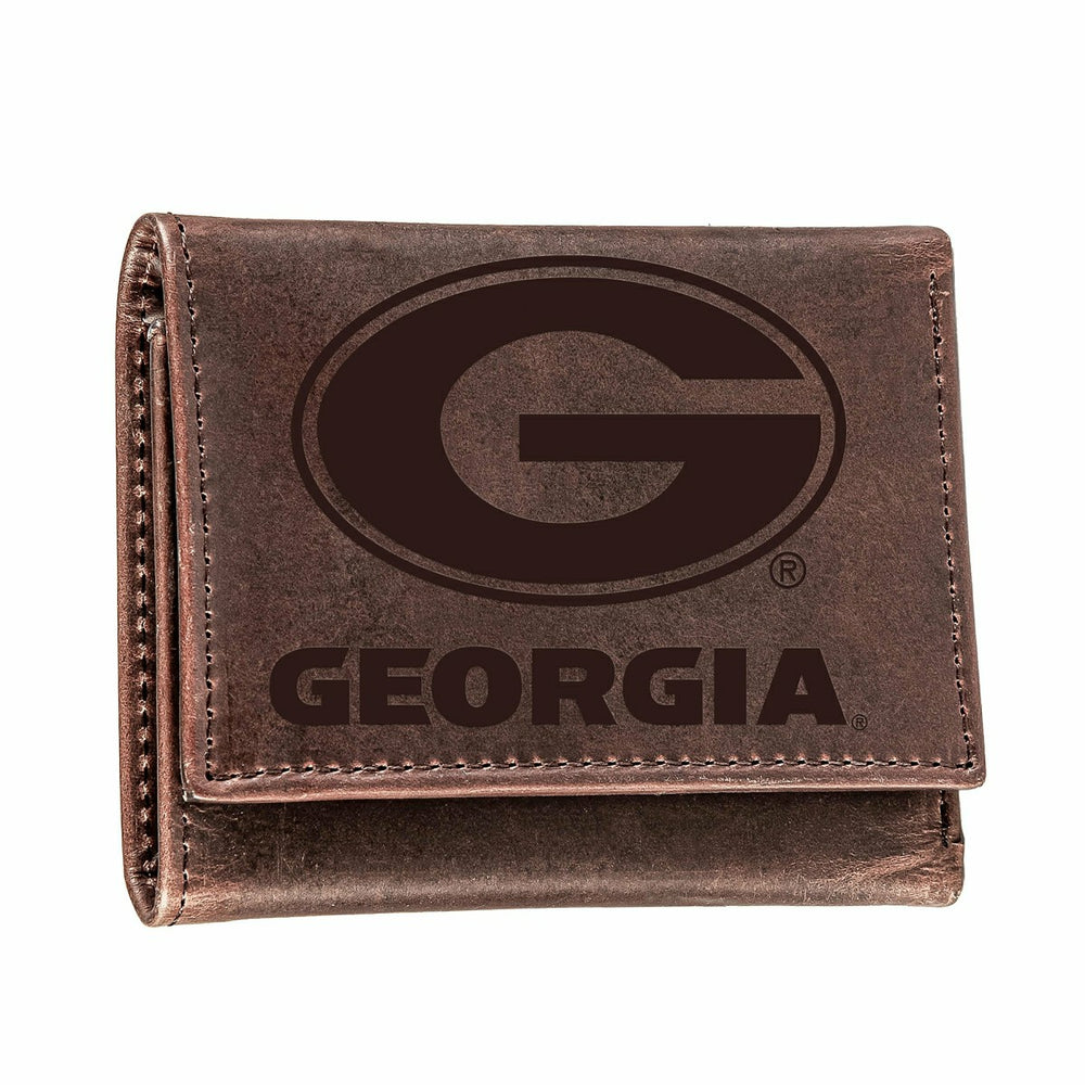 University of Georgia, Tri-Fold Wallet, Brown, CH, 100% Genuine Leathe - Collegiate Home