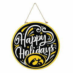 University of Iowa Holiday Round Door Décor with Hanging Rope, 18x18 - Collegiate Home