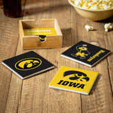 University of Iowa Ceramic Coasters Set, 4pcs with Wood Caddy - Collegiate Home