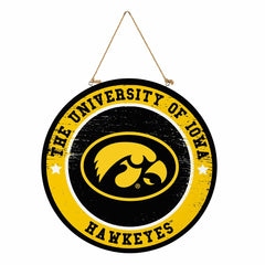 University of Iowa Round Door Décor with Hanging Rope, 18x18 - Collegiate Home