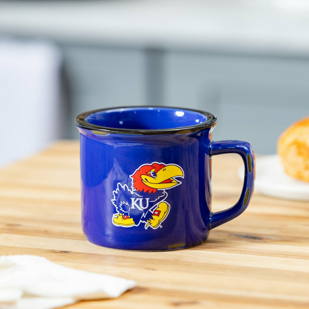 University of Kansas Ceramic Camp Cup with Enamel Finish, 14oz - Collegiate Home