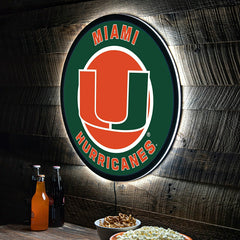LED Wall Decor, Round, University of Miami - Collegiate Home