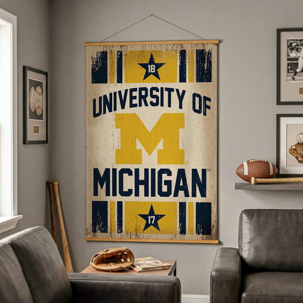 University Of Michigan, Canvas Wall Tapestry, Large, 54x36 - Collegiate Home