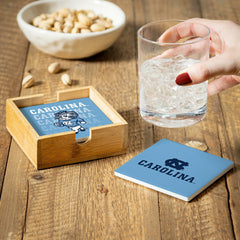 University of North Carolina Ceramic Coasters Set, 4pcs with Wood Cadd - Collegiate Home