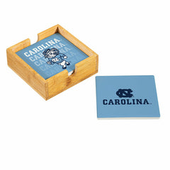 University of North Carolina Ceramic Coasters Set, 4pcs with Wood Cadd - Collegiate Home