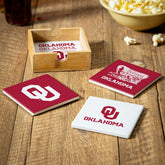 University of Oklahoma Ceramic Coasters Set, 4pcs with Wood Caddy - Collegiate Home