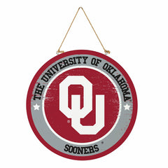 University of Oklahoma Round Door Décor with Hanging Rope, 18x18 - Collegiate Home