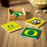 University of Oregon Ceramic Coasters Set, 4pcs with Wood Caddy - Collegiate Home