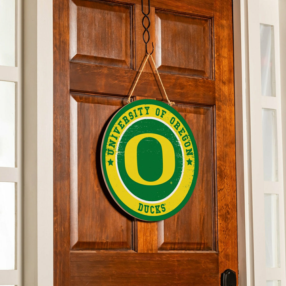 University of Oregon Round Door Décor with Hanging Rope, 18x18 - Collegiate Home