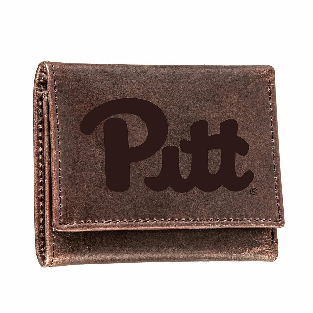University of Pittsburgh, Tri-Fold Wallet, Brown, CH, 100% Genuine Lea - Collegiate Home
